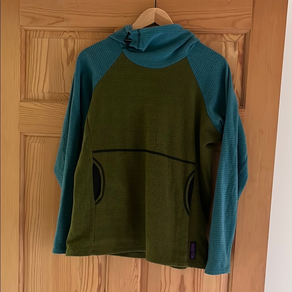 Melanzana Green and Blue Micro Grid Hoodie-Size L